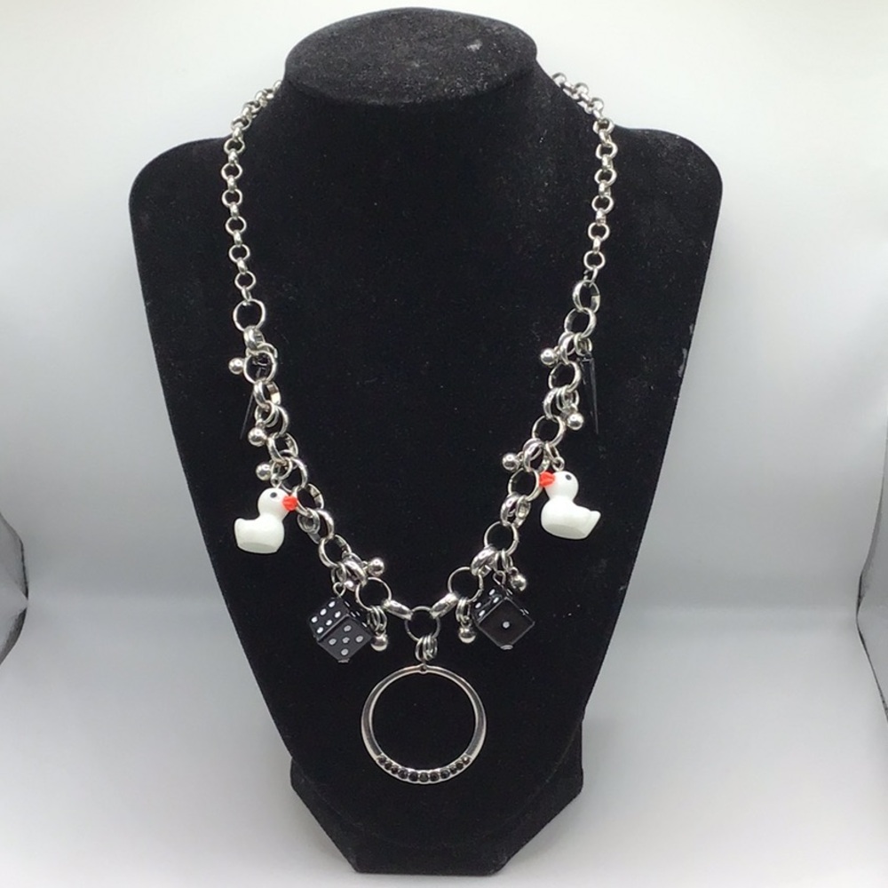 Custom Made Silver Charm Necklace with Ducks and Dice Charms